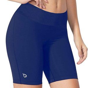New Baleaf Women's 7" Active Fitness Yoga Running Shorts Pocket Blue Size L